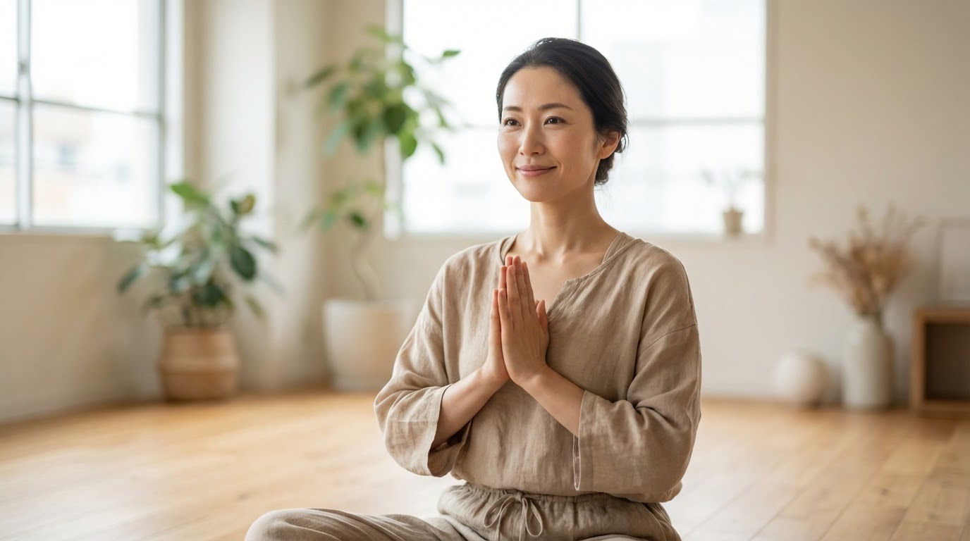 Japanese woman in prayer pose